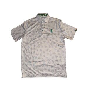 U Suck at Golf Men's Polo Shirt Size M Gray Shamrock Print Golf Short St Patrick